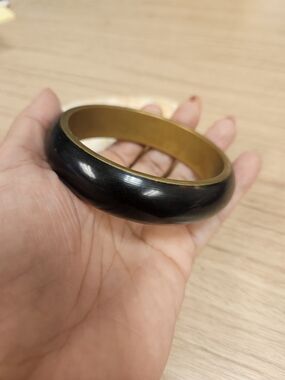 Vintage Brass and Black Bangle Two-Tone Bracelet .75" Wide